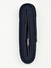 Shoe laces on a white background.	