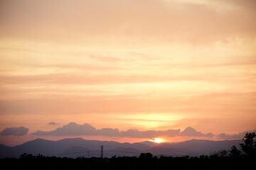 Yellow gold sky evening In tropical countries summer