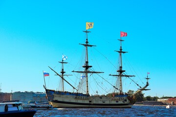  Sailing ship on the roadstead of the Neva River