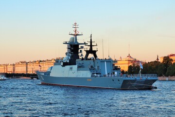  Warship Corvette on the roadstead of the Neva River