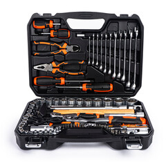 Toolbox tools kit detail close up instruments set of tools car tool kit tool set background. instruments for repair