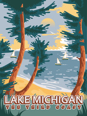 Michigan. The great lakes state. Touristic poster in vector - 376702171