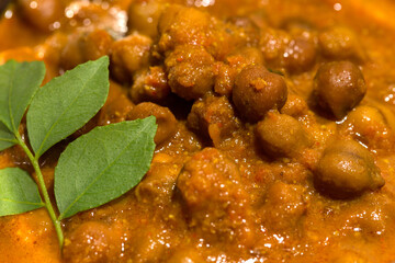 Food photography with macro lens of Indian vegetarian spicy weight gaining food chana masala