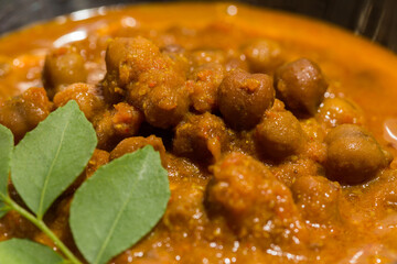 Food photography with macro lens of Indian vegetarian spicy weight gaining food chana masala