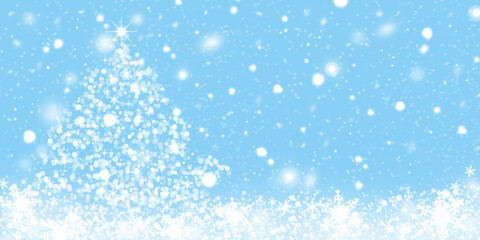 Abstract Christmas tree on a snowy blue background. Christmas card. Banner