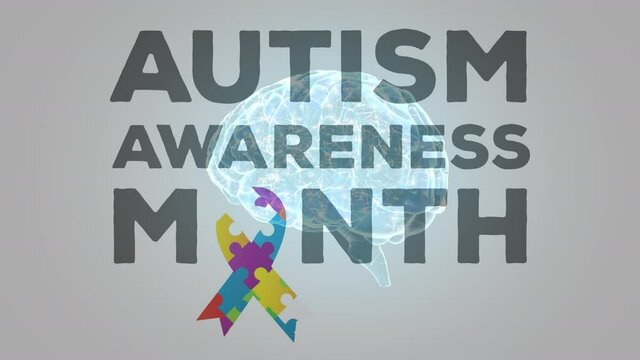 Autism Awareness Month text over digital brain spinning