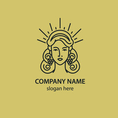 Logo of the young goddess of nature. Wine logo. Vineyard.