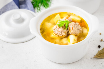  Italian wedding meatball soup. Space for text.