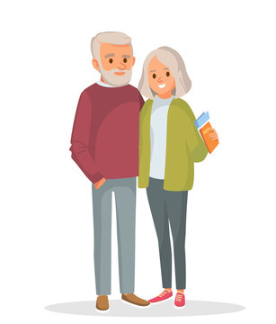 recommend clip art: Two senior people. Portait of happy senior couple hugging stand together. Vector people.