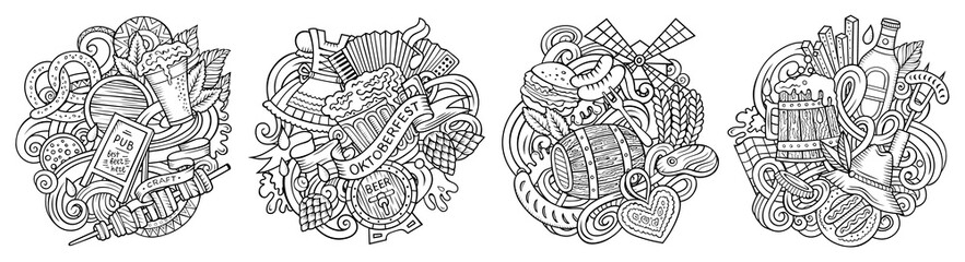 Beer fest cartoon vector doodle designs set