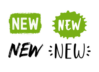 Hand sketched NEW word. Drawn commercial lettering for flyer, poster, advertisement, label.