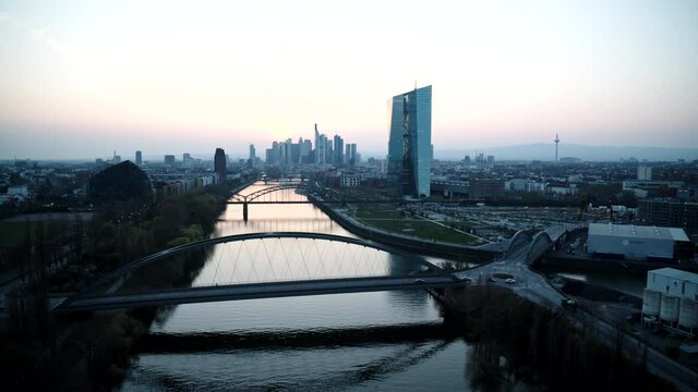 Scenic view bridges and cityscape, Frankfurt, Hesse, Germany