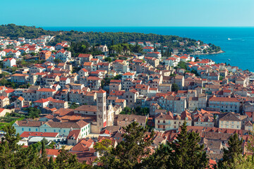 Fototapeta na wymiar Aerial view of Hvar town on island, Adriatic sea, Croatia.