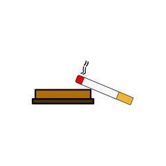Cigarette illustration, cigarette lit on an ashtray. a cigarette that is burning