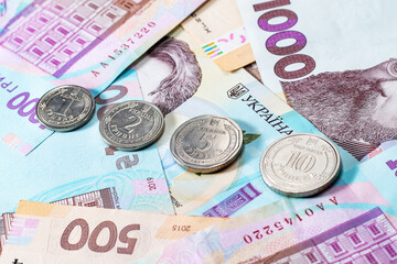 New banknotes and coins Ukrainian Hryvnia