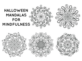 Halloween mandala outline patterns for coloring books