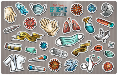 Doodle cartoon set of Epidemic theme stickers