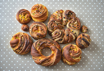 Easter cakes on the table. Fresh buns