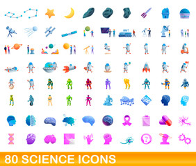 80 science icons set. Cartoon illustration of 80 science icons vector set isolated on white background