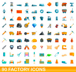 90 factory icons set. Cartoon illustration of 90 factory icons vector set isolated on white background