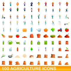 100 agriculture icons set. Cartoon illustration of 100 agriculture icons vector set isolated on white background