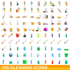 100 cleaning icons set. Cartoon illustration of 100 cleaning icons vector set isolated on white background