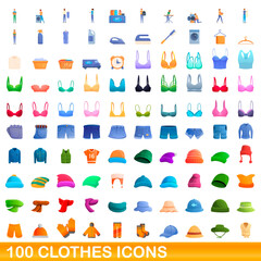 100 clothes icons set. Cartoon illustration of 100 clothes icons vector set isolated on white background