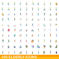 Fototapeta na wymiar 100 elderly icons set. Cartoon illustration of 100 elderly icons vector set isolated on white background
