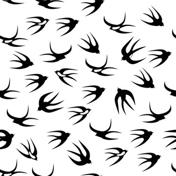 Swallows fly. Seamless pattern. Vector illustration. Black and white