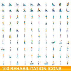 Fototapeta na wymiar 100 rehabilitation icons set. Cartoon illustration of 100 rehabilitation icons vector set isolated on white background