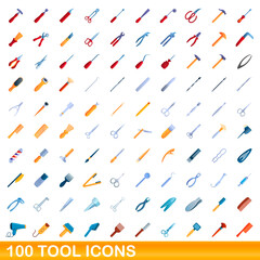 Fototapeta na wymiar 100 tool icons set. Cartoon illustration of 100 tool icons vector set isolated on white background