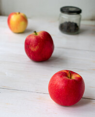 apples on wooden table