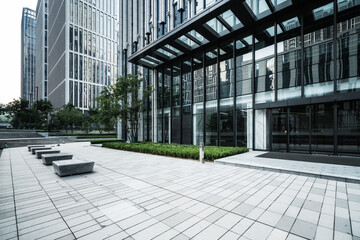 City square and modern high-rise buildings, Jinan CBD, China.
