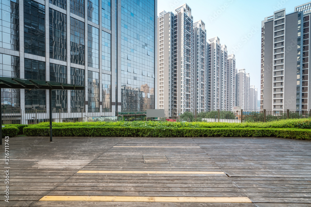 Wall mural city square and modern high-rise buildings, jinan cbd, china.