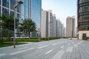 City square and modern high-rise buildings, Jinan CBD, China.