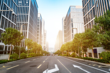 City square and modern high-rise buildings, Jinan CBD, China.