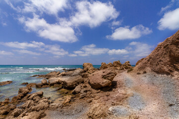 Fototapeta na wymiar Large beautiful cliffs on the Mediterranean coast. Israel.