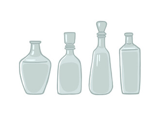 Сollection of hand drawn glass bottles isolated on white background. Vector illustration