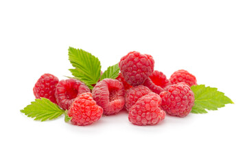  raspberries with leaf isolated on a white background