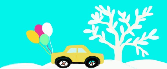car with balloon background illustration.