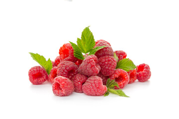  raspberries with leaf isolated on a white background