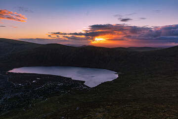 Naklejka na ściany i meble Loughshannagh sunset, The Mourne mountains, County Down, Mourne Area of outstanding natural beauty. Northern Ireland