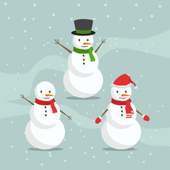 Cute Snowman Characters with Flat Design