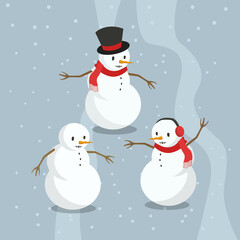 Cute Snowman Characters with Flat Design