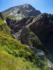 Fototapeta na wymiar Panoramic view of an alpine landscape in Switzerland.