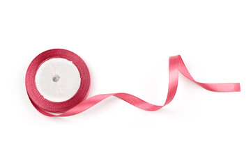 pink satin curly ribbon isolated on white background