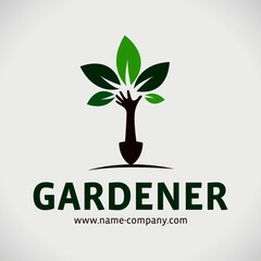 logo paysagiste jardinier pelle main arbre