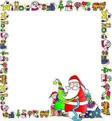 vector cartoon Merry Christmas card Santa Claus and child decorating Christmas tree