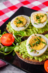 tasty and nutritious avocado sandwich and boiled egg