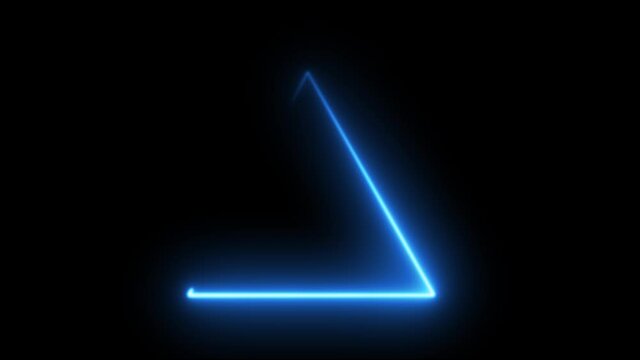Neon light glowing triangle frame, blue light. Ultraviolet fluorescent led banner. Flashing laser light. Night club signboard with empty space for logo or text.Animation on black background loop. 